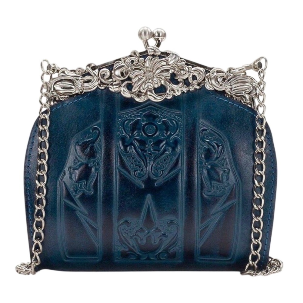 Patricia‎ Nash Rosaria Crossbody Clutch Burnished Tooled Leather Indigo Blue